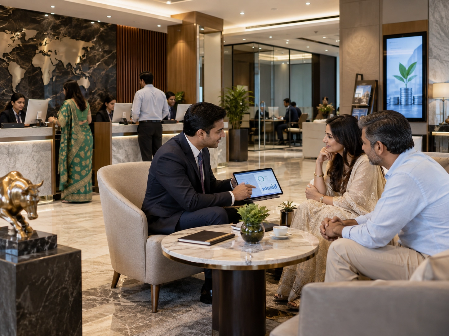 Banking advisor reviewing consent operations with clients