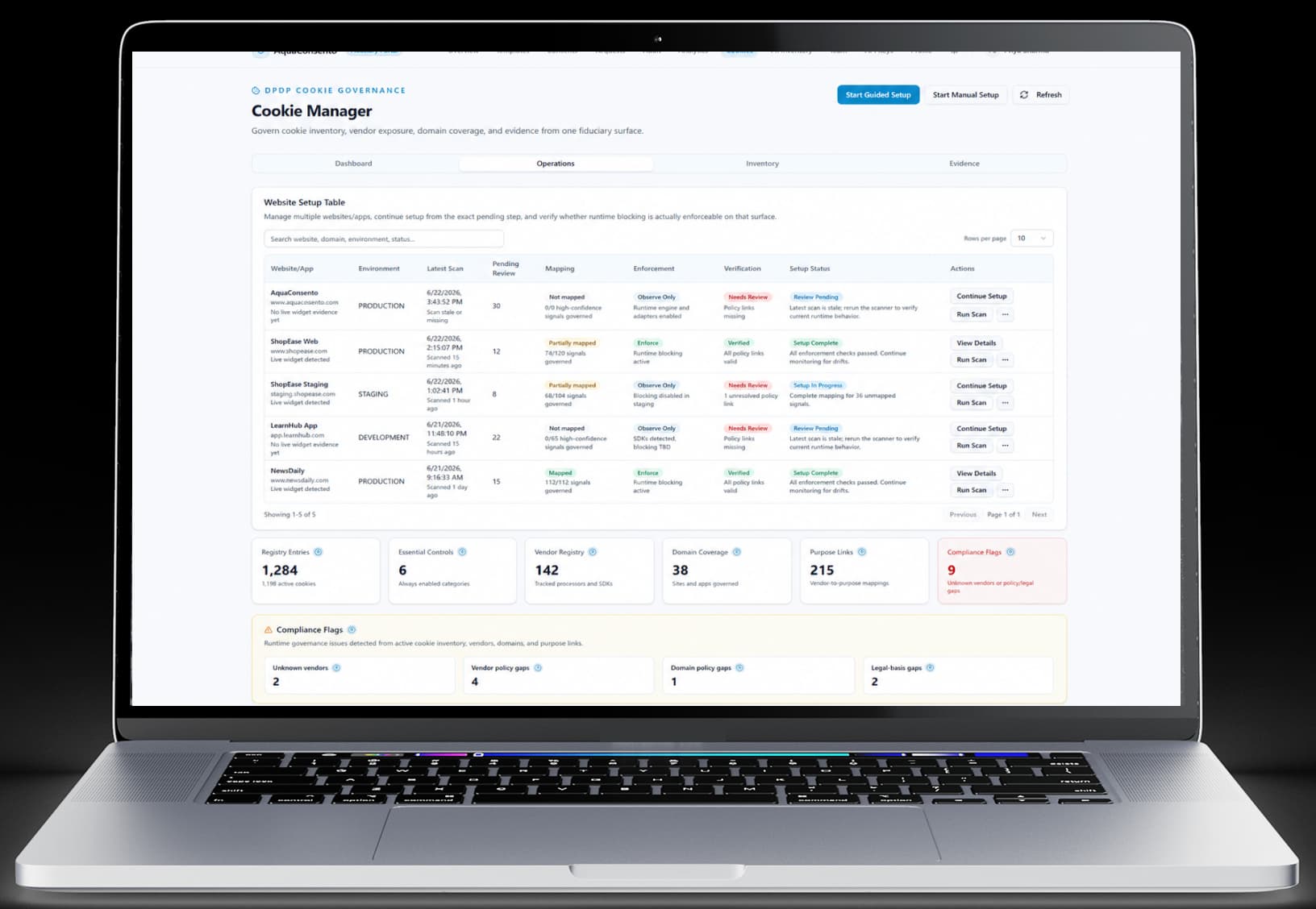 AquaConsento recent cookie consent evidence with category decisions and sources