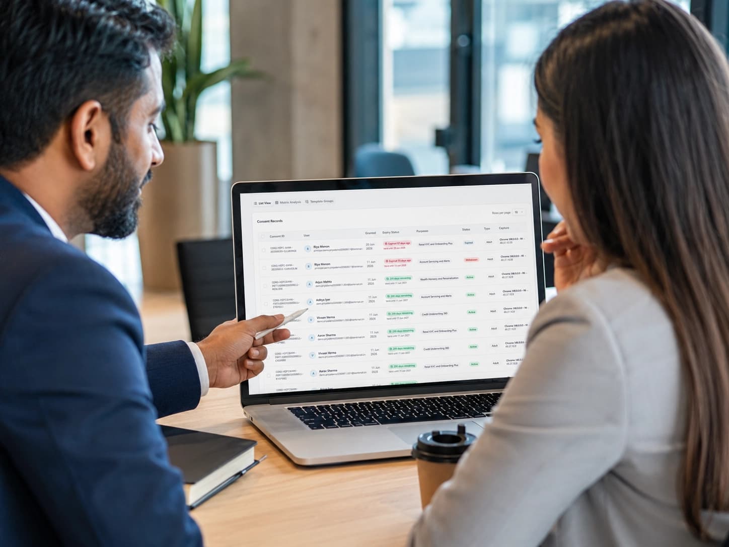 AquaConsento audit and compliance workspace shown on a laptop