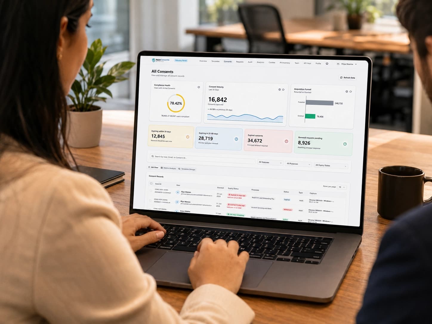 Consent operations dashboard in use