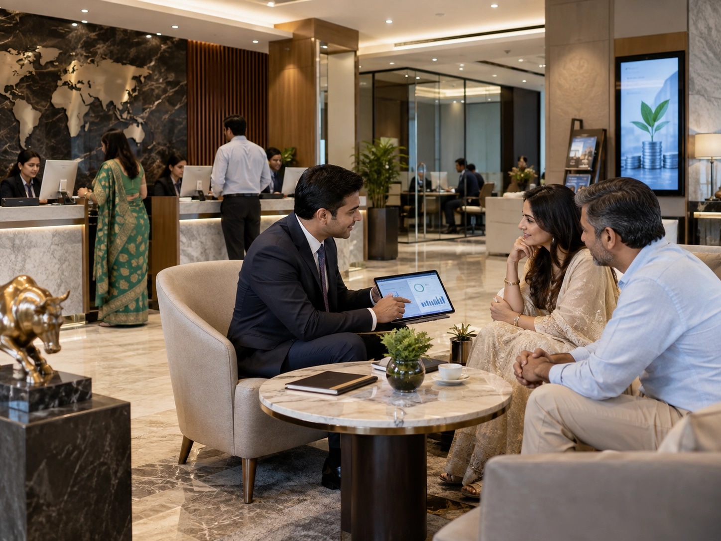 Banking adviser reviewing consent operations with customers