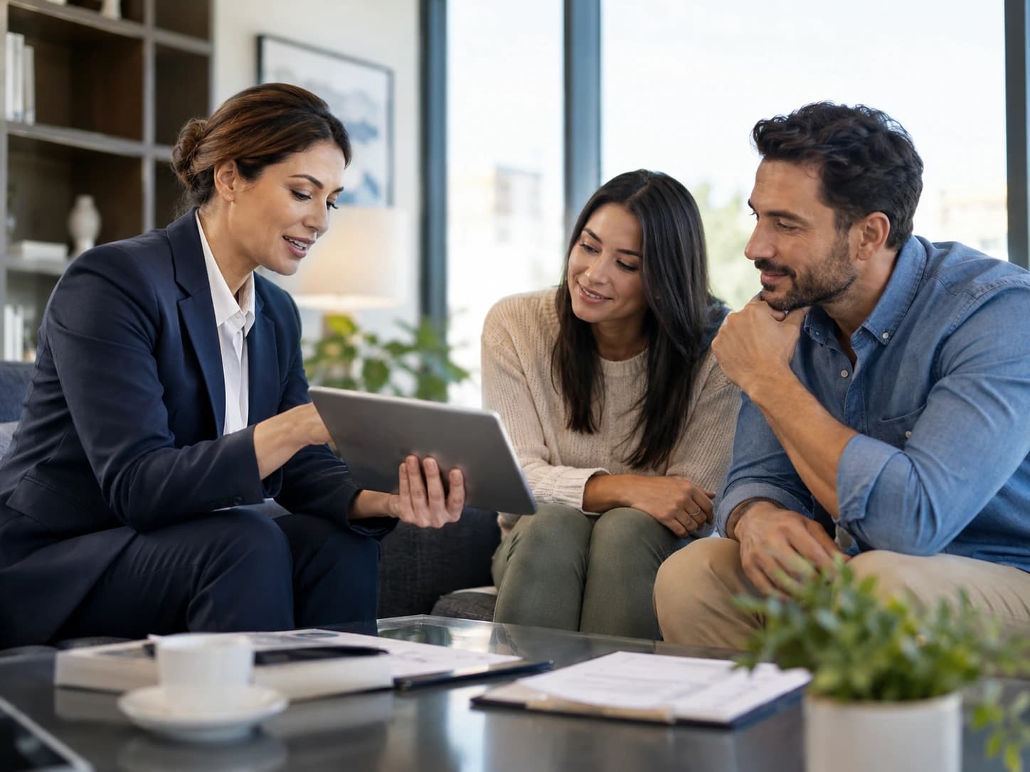 Insurance adviser reviewing policy options with customers