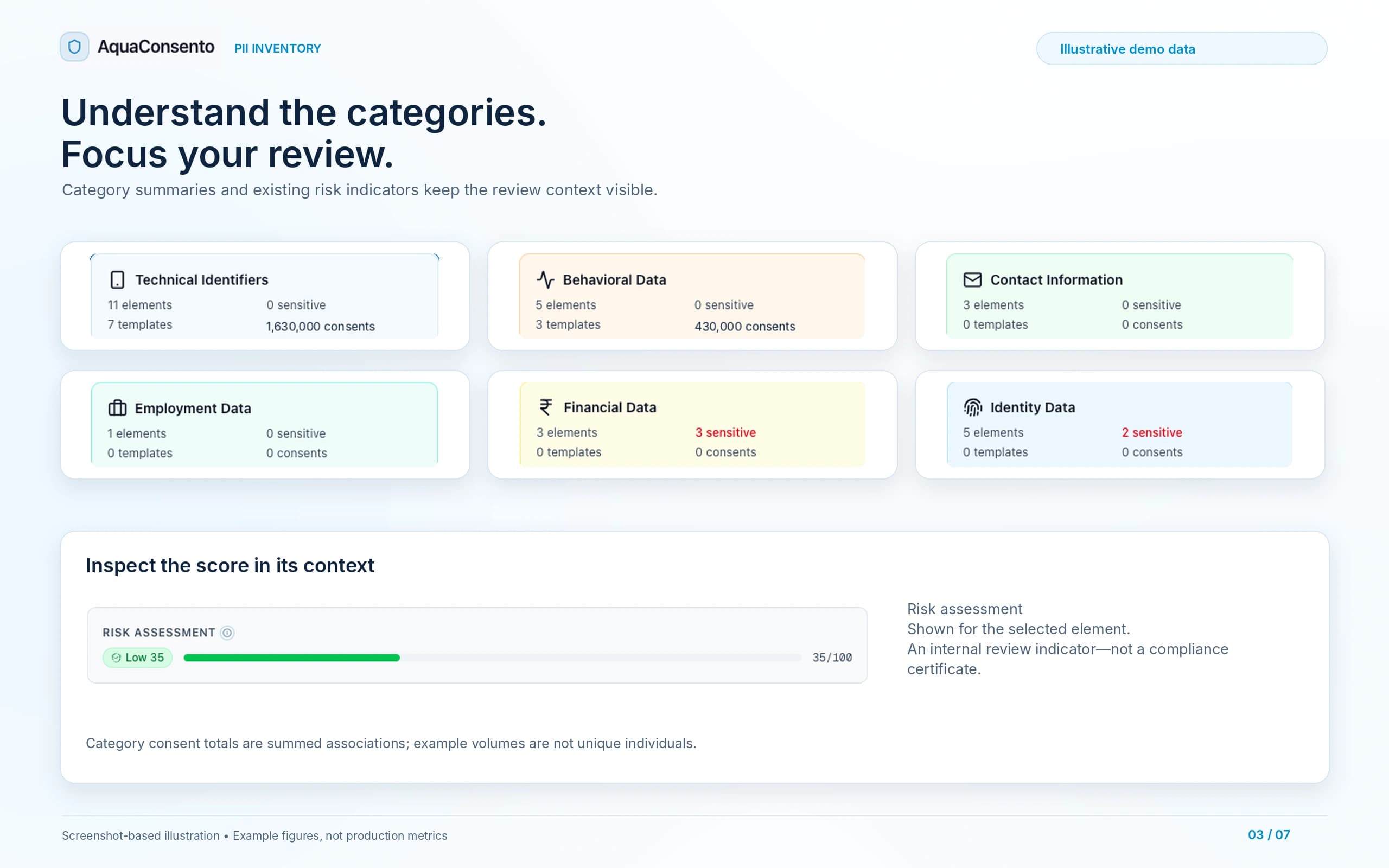 Illustrative PII category summaries and risk assessment