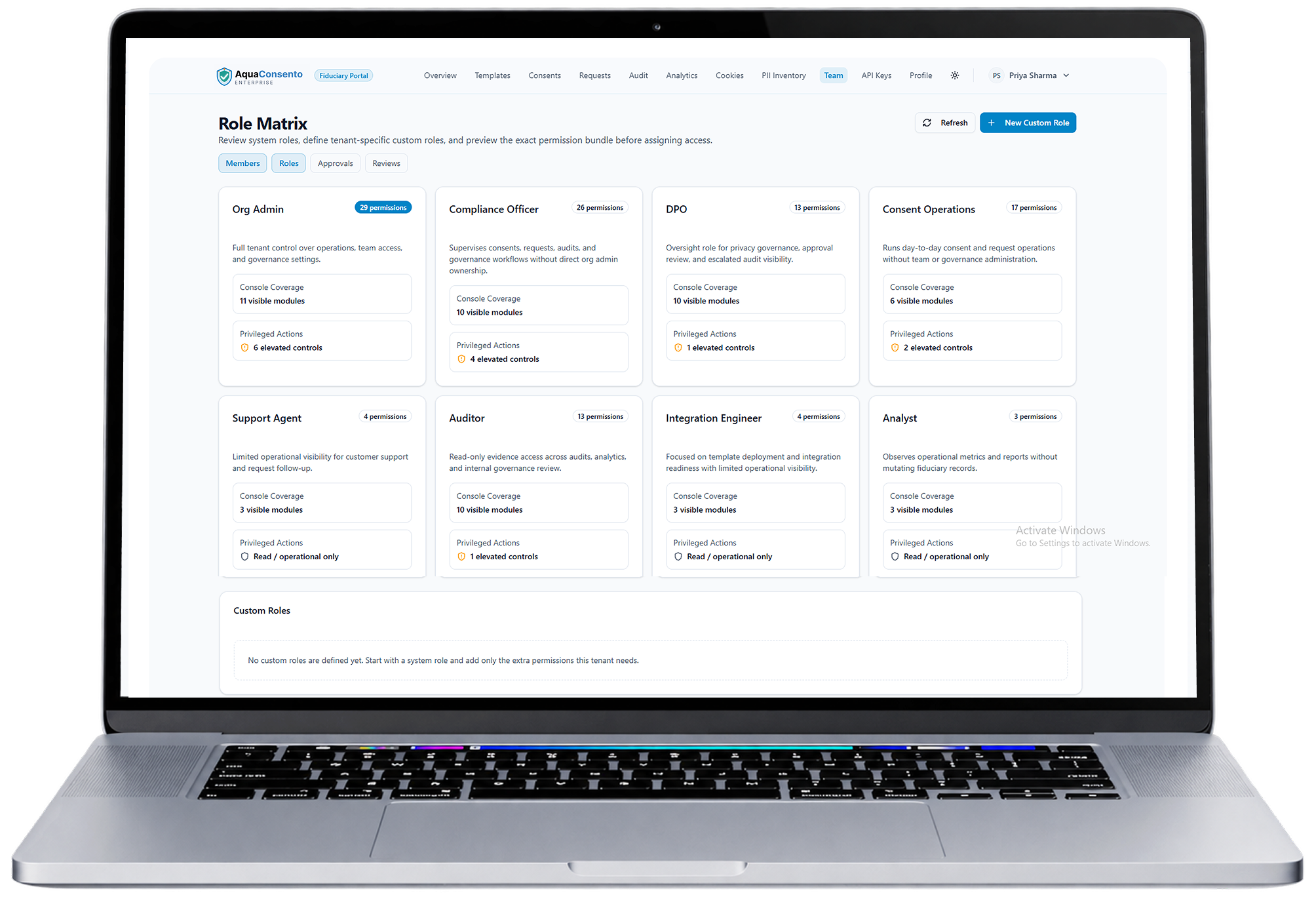 Role-based consent management interface